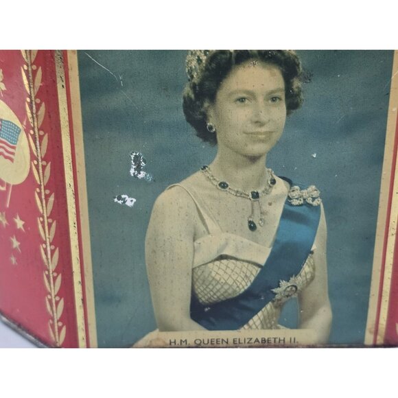 Queen Elizabeth II Biscuit Tin 1956 Opening St. Lawrence Seaway Gray‎ Dunn & Co - Picture 2 of 11